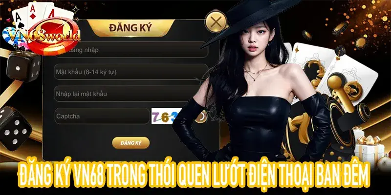 Người dùng đăng ký VN68 và lướt điện thoại thư giãn ban đêm